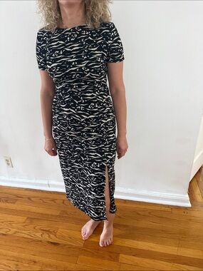 Black and Ivory Abstract Print Midi Dress